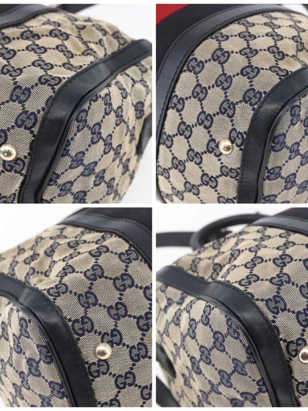 GUCCI GG Canvas Sherry Line Boston Bag 2way Navy Gold 247205 Auth BA5935 - Picture 14 of 16